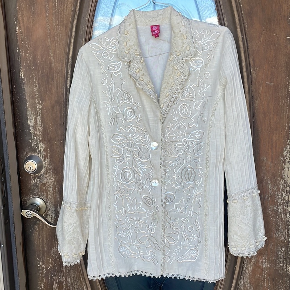 Vintage white Sandy Starkman Beaded cream Blazer! Size Large
